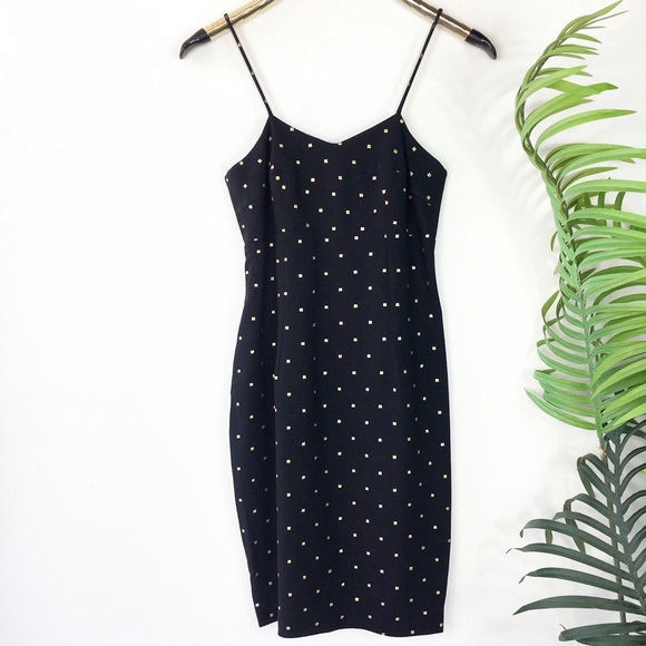 Ann Taylor Dresses & Skirts - Ann Taylor Fitted Spaghetti Strap Black Gold Mini